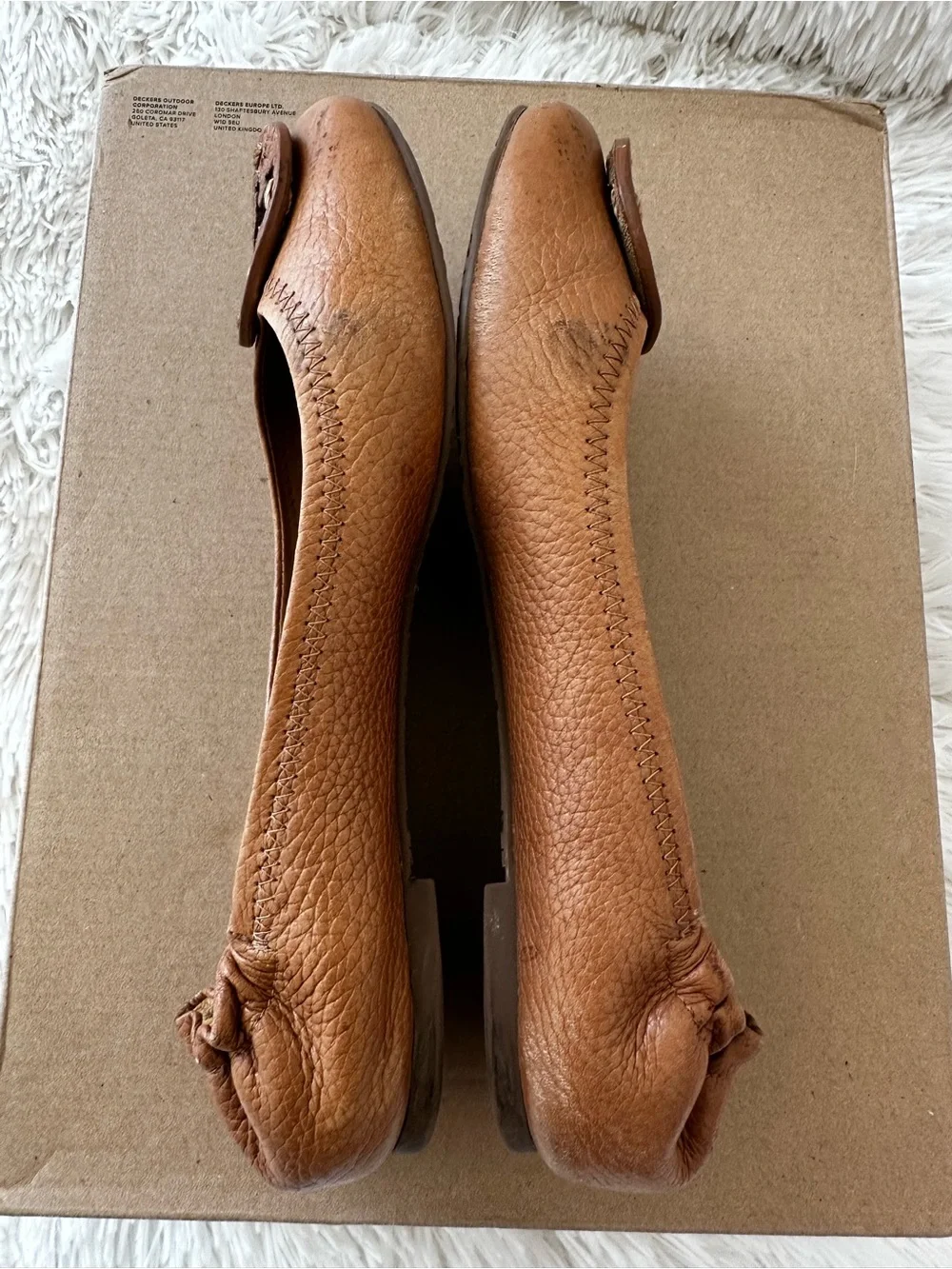 Tory Burch Minnie Travel Ballet Flats Tan Leather Logo Slip On Shoes Size 7